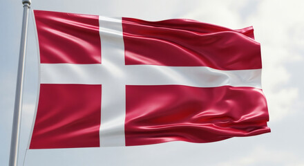 Fototapeta premium The Danish Flag Waving Proudly Against a Cloudy Sky