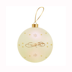 Fototapeta premium 3d cream color christmas ball with ornament isolated against white background . Christmas tree decoration .