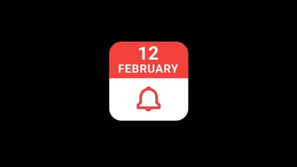 12 February Calendar with Notification Bell Animation | Event Reminder Concept