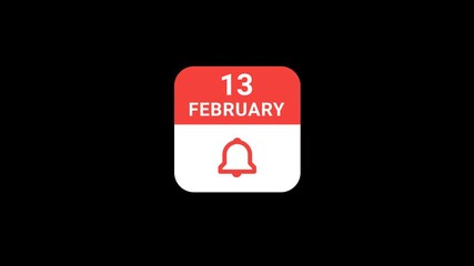 13 February Calendar with Notification Bell Animation | Event Reminder Concept
