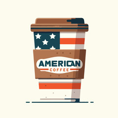 Americano coffee in a cup with a simple and minimalist flat design using a white background