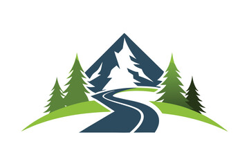 Obraz premium mountain with road and pine tree icon vector in white background