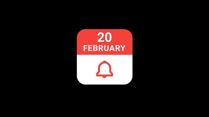 20 February Calendar with Notification Bell Animation | Event Reminder Concept