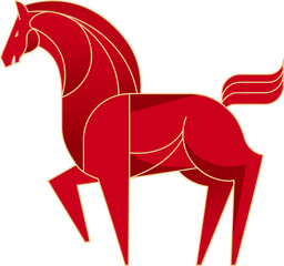 Geometric red horse illustration for Chinese New Year 2026