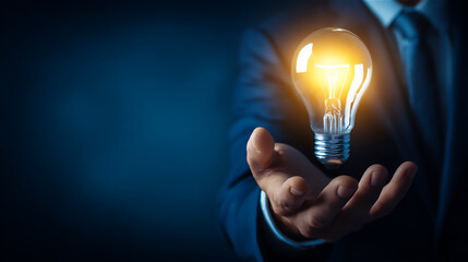 ビジネスマンが手に持つ電球