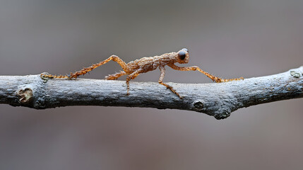 Stick insect crawling on branch outdoors in nature