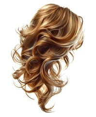 Naklejka premium Flowing blonde and caramel highlighted hair with natural waves and curls isolated on white background, ready for hair salon and beauty advertising designs.