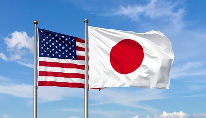 日米首脳会談：日本国旗とアメリカ国旗：日の丸と星条旗