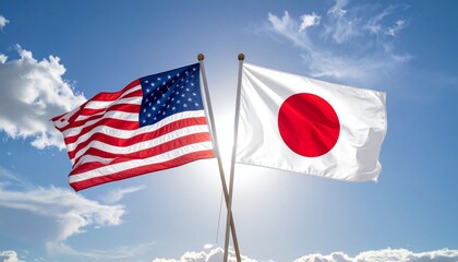 日米首脳会談：日本国旗とアメリカ国旗：日の丸と星条旗