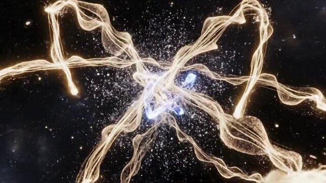 Quantum Entanglement Visualization in Space | Cosmic Energy Flow Animation | Theoretical Physics Concept with Glowing Particles