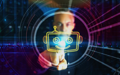Chatbot artificial intelligence symbol digital 3d finger touch