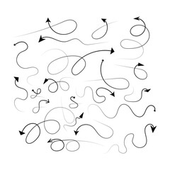 Collection of handdrawn curved arrows isolated on white background for design use