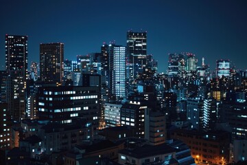 Obraz premium Tokyo cityscape showcasing illuminated skyscrapers and urban architecture at night