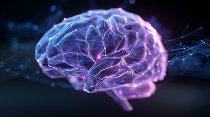 AI brain hologram analyzing real-time transaction data, blue and purple glowing network lines, cyber fraud detection interface