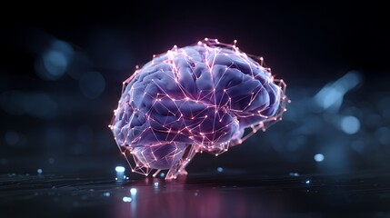 AI brain hologram analyzing real-time transaction data, blue and purple glowing network lines, cyber fraud detection interface