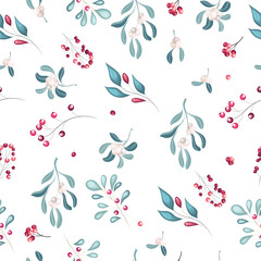 Seamless pattern with winter plants