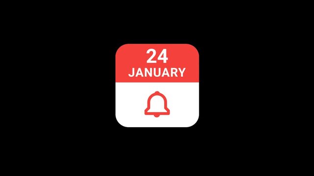 24 January Calendar with Notification Bell Animation | Event Reminder Concept