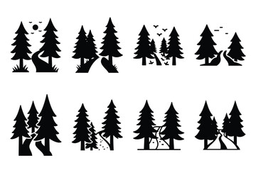 Obraz premium forest path silhouette vector illustration icon set