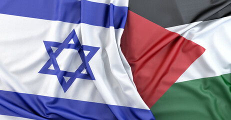 Flags of Israel and Palestine. 3D Rendering
