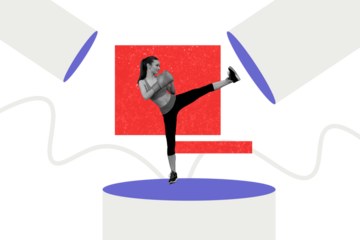 Trend artwork sketch image photo collage of sport active exercise effort dynamic bodycare young lady sportswoman training kick punch leg