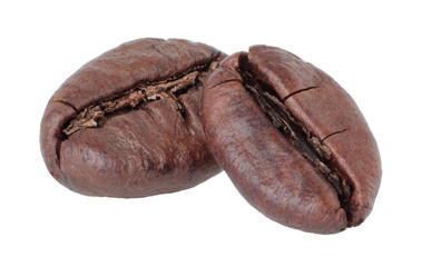 Roasted Coffee Beans in full focus, isolated on transparent background