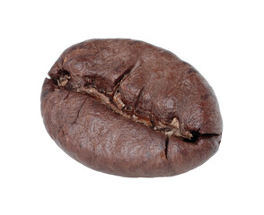 Roasted Coffee Bean in full focus, isolated on transparent background