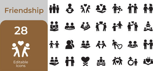 Collection of diverse friendship icons representing connection support and togetherness in various human relationships