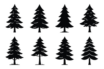 pine tree silhouette vector illustration icon set