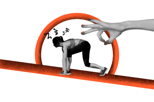 Composite photo collage of anonym girl run marathon startup hand punch motivation sport lifestyle isolated on painted background