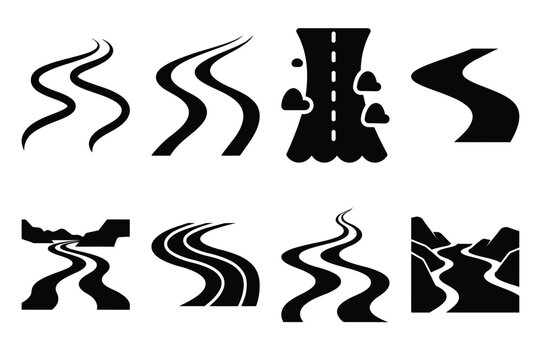 river silhouette vector illustration icon set