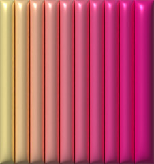Obraz premium An abstract background with vertical glossy cushion panels that transition in a gradient from yellow to hot pink. 3D rendering illustration.
