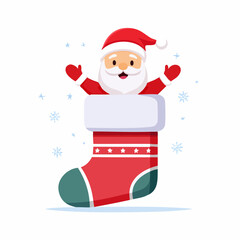 Cheerful Santa Claus Peeking from Christmas Stocking Vector Illustration