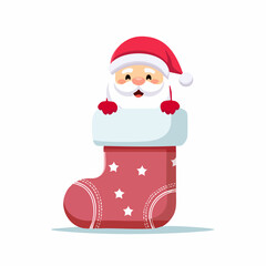 Cheerful Santa Claus Peeking Out from Festive Christmas Stocking Vector Illustration