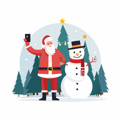 Modern Santa Claus Taking a Festive Christmas Selfie with Snowman