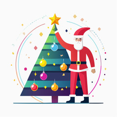 Modern Santa Claus Decorating Geometric Christmas Tree with Star