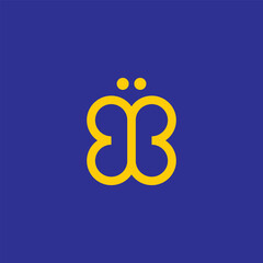 letter bb dot cute butterfly yellow logo vector