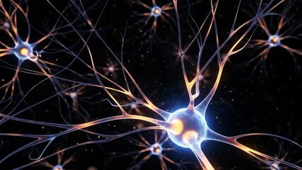 Neurons with glowing synapses transmit information, neural network.