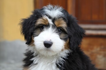 Adorable Bernedoodle Portrait: Fluffy Canine with Cute Expressions and Soft Fur