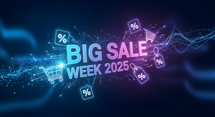 4K Big Sale Week 2025 Animation with Blue Neon Lights and Modern Digital Typography