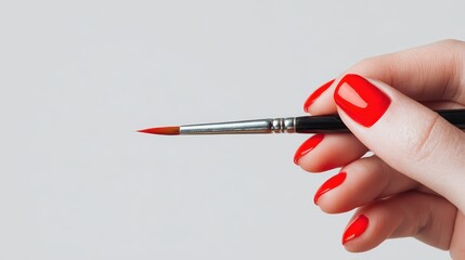 Woman s hand holds red nail brush close up of hand holding red nail brush for manicure