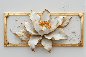 white flowers on golden leaves background