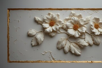 white flowers on golden leaves background