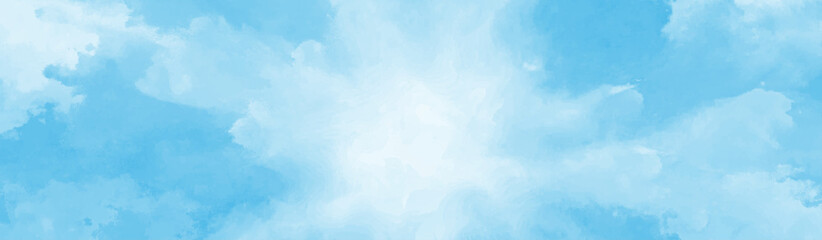 Bright painted sky blue watercolor background. Watercolor sky background pastel blue clouds. beautiful blue and white texture background.  Soft subtle gradient, soft focus , sky, gradient.  
