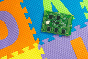 Colorful evaboard showcasing a detailed circuit board on a vibrant background