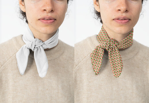 Mockup Of Woman Wearing Customized Scarf Around Neck