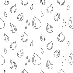 Water droplets seamless pattern, hand drawn, vector illustration