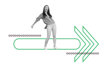 Photo collage template trend artwork sketch of young lady dance happy smile human resource route arrow way showing direction target goal