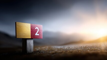 Wooden sign displays number 2 clearly number 2 is depicted on rustic wooden sign