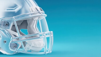 Football helmet sits on vibrant blue background protective headgear for sport isolated against blue field