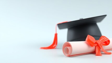 Graduation cap and diploma symbolize academic achievement academic success symbolized by cap diploma and red ribbon